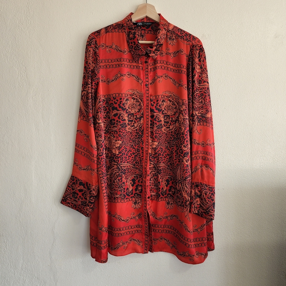 NWOT Zara Red Chain Animal Print Shirt XLarge
